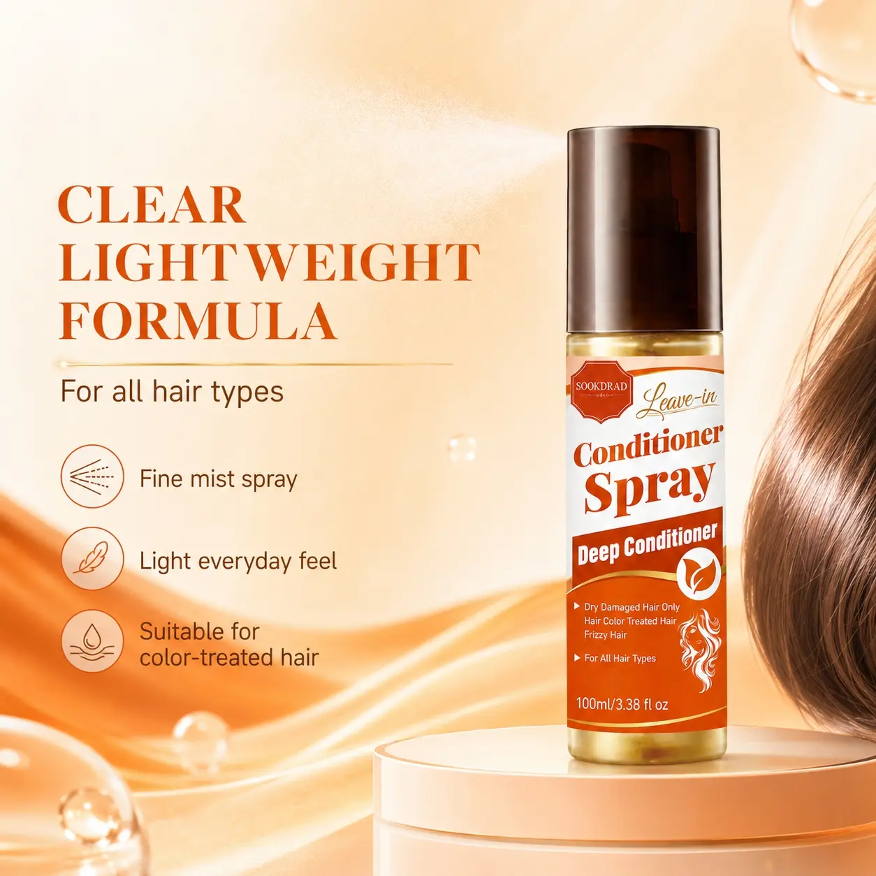 Leave-in Conditioner Spray, Deep Conditioner, targets dry damaged hair, targets color treated hair, targets frizzy hair, suitable for all hair types, hair care, 100ml/3.38 fl oz, Frizz Shield Spray