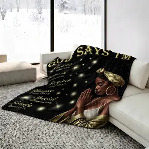 Gold Theme African American Prayer Summer Cooling Blanket, Realistic Illustration Style, Lightweight Breathable, Sofa Cover, Nap Shawl