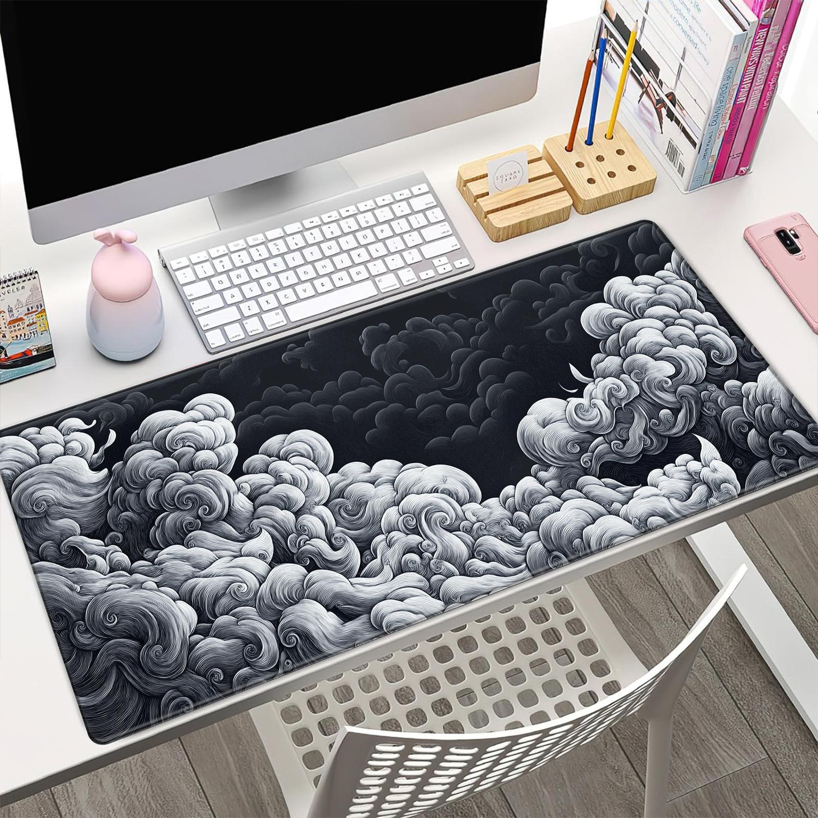 Cloud Pattern Mouse Pad, Rectangle Gaming Mouse Pad, Office Desk Keyboard Mat for Home Office Desk, Non-Slip Rubber Base Mousepad for Gaming