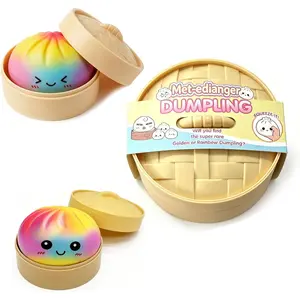 Mystery Rainbow Dumpling Toy with Steamer Case, Surprise Squeeze Dough Stress Ball, Realistic Steamed Bun Squeezing Toy for Fidget Sensory Anxiety Relief Gift