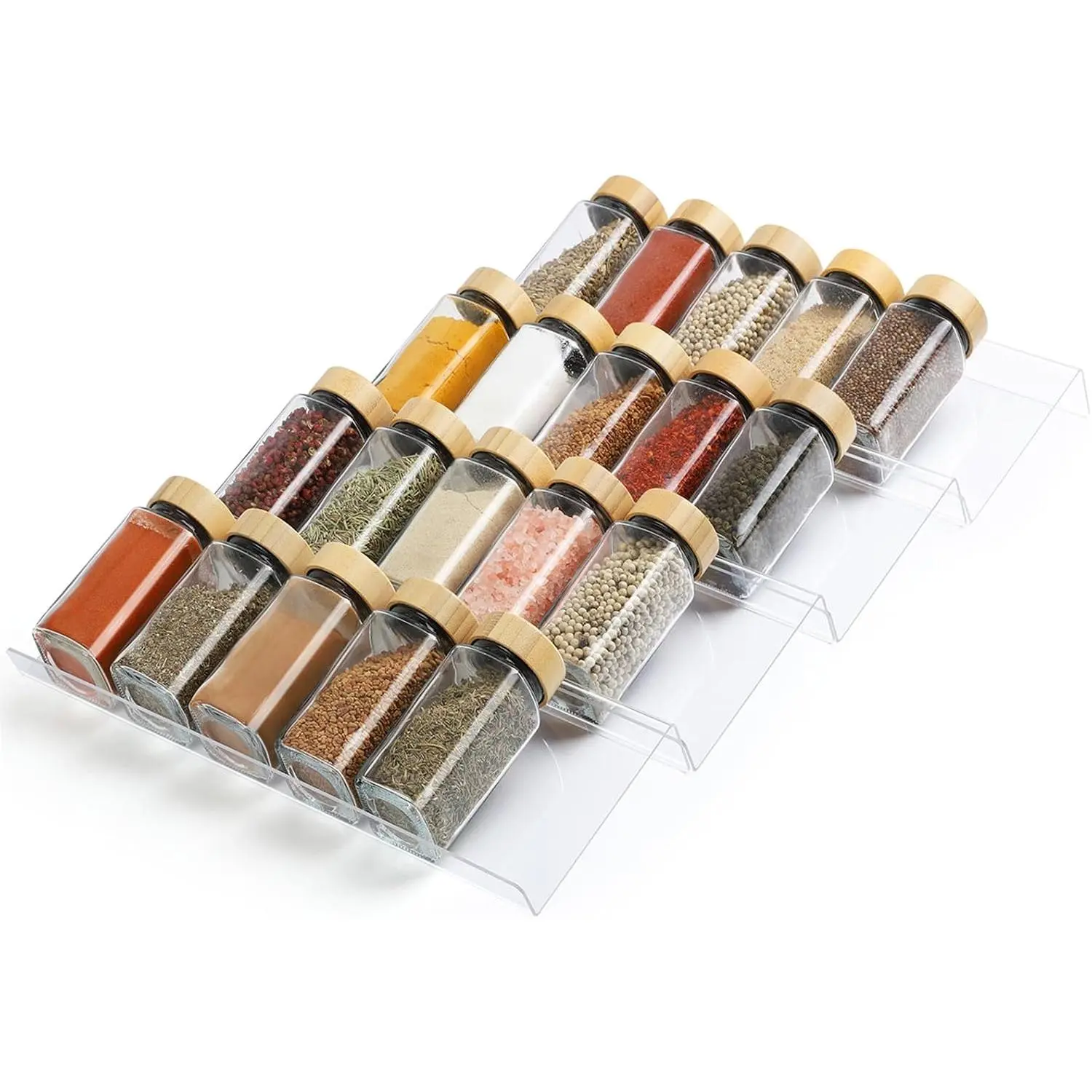 Drawer Organizer 4 Tier,  Seasoning Organizer Rack, Small | Clear  Rack Tray, Kitchen Seasoning Jars Drawers Insert (Jars Not Included/ Expandable From 9" to 18")