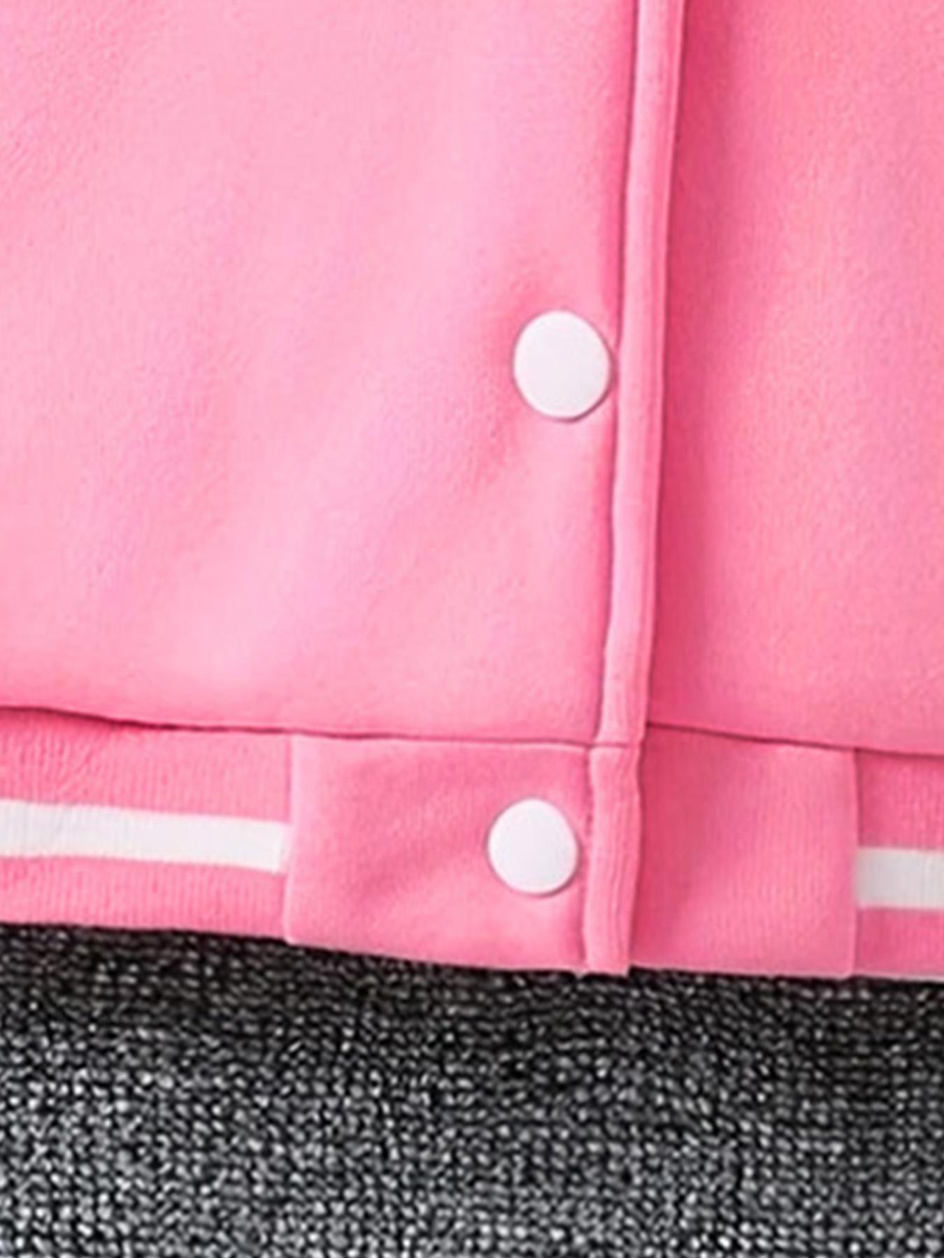 Girls' Spring & Fall Fashion Jacket, Casual Comfy Jacket, Cute Cartoon Kpop Print Baseball Coat, Fitted Moderate Fabric Casual Style Outerwear