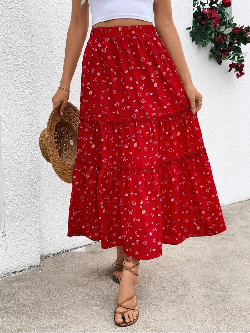 Women's Ditsy Floral Print Long, Elegant Fashion Casual A Line Vintage Skirt for Daily Holiday Vacation Wear, Ladies Bottoms for Summer