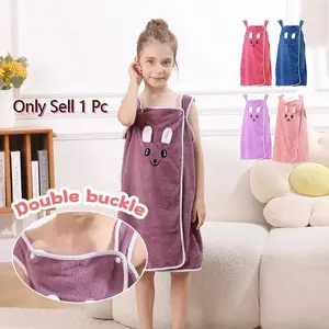 Kids Bath Towel Wrap with Cute Bunny Ears, Contemporary Microfiber Cartoon Anime Bath Skirt for Girls, Ultra Compact Woven Towel Robe, Lightweight Bathrobe, Age 6-12 - 250gsm, Casual Comfy Pajama, Fluffy Pajamas