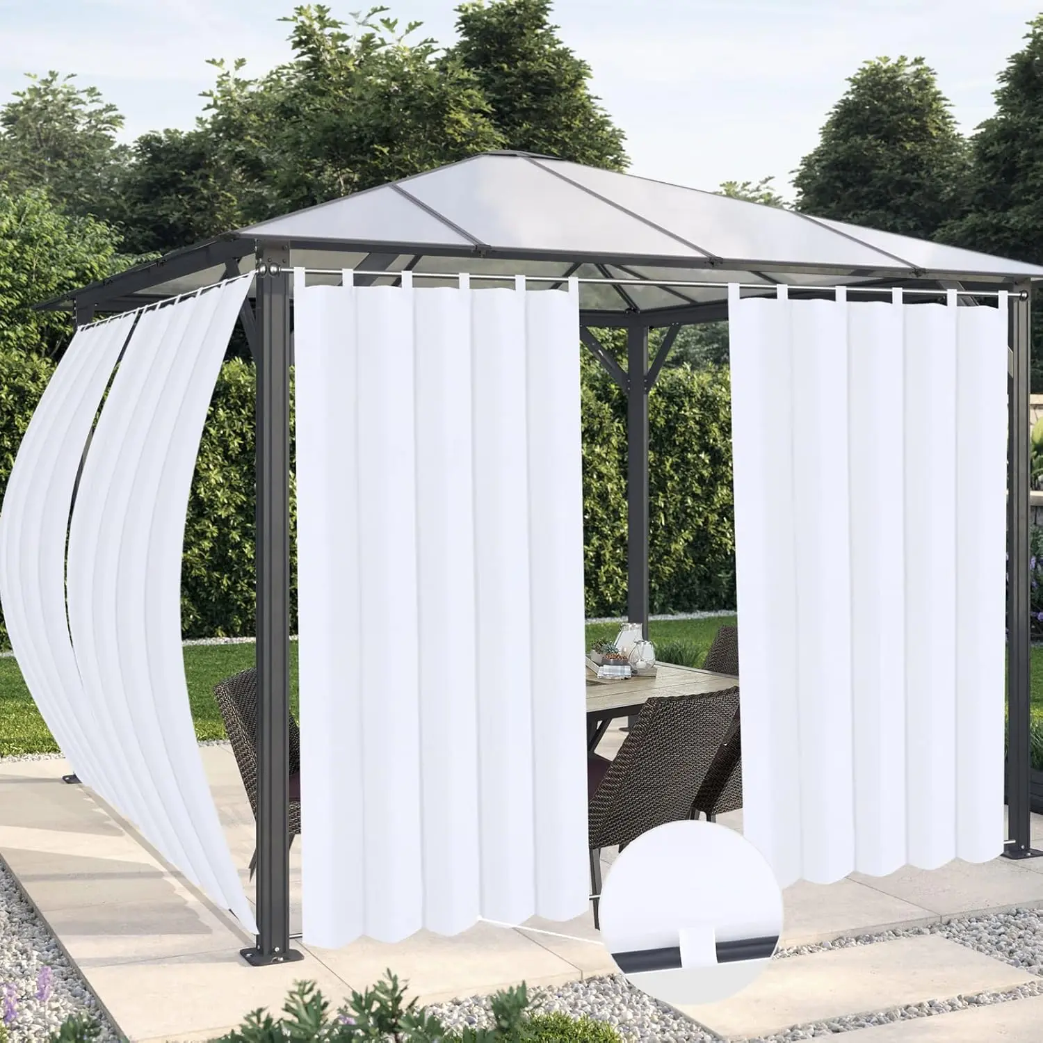 Waterproof Outdoor Curtains for Patio - Windproof Tab Top Gazebo Curtain Panels - Privacy Sun Blocking Outside Curtain Set for Porch, Pergola and Cabana 54 x 84 inch, White, 2 Panels
