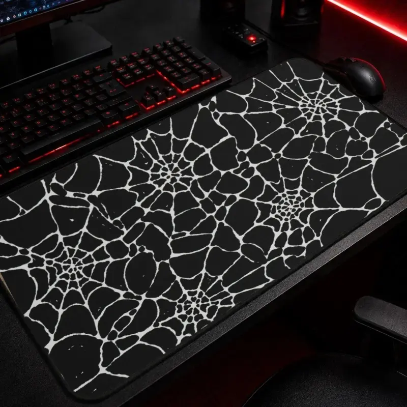 Large Black and White Spider Web Gaming Mouse Pad Extended Desk Mat Non-Slip Rubber Base for PC Laptop Gamer Office Home