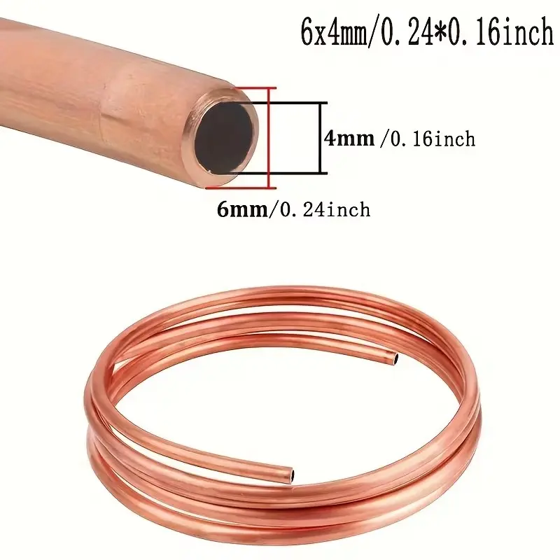 39.37 Inch Soft Copper Tube Coil, Outer Diameter 2-8mm, Inner Diameter 1-6mm, 1m Pure Copper Wire, Ideal for Air Conditioning and DIY Projects, Copper Wiring