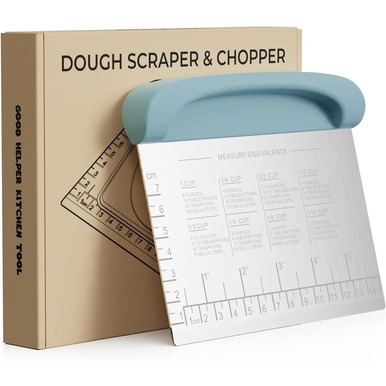 Bench Scraper Dough  Tool - Pastry Scraper for Bread Cake Pizza, Bench  Kitchen Dough Scraper for Baking, Stainless Steel  Scraper with Grip Handles & Measuring Scale, Blue