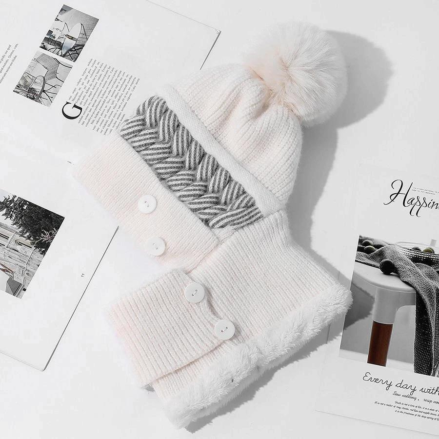 New Style Female Pompoms Winter Hats Plush Fur Lined Keep Warm Winter Hat Women Windproof Coldproof Thicken Balaclava Cap