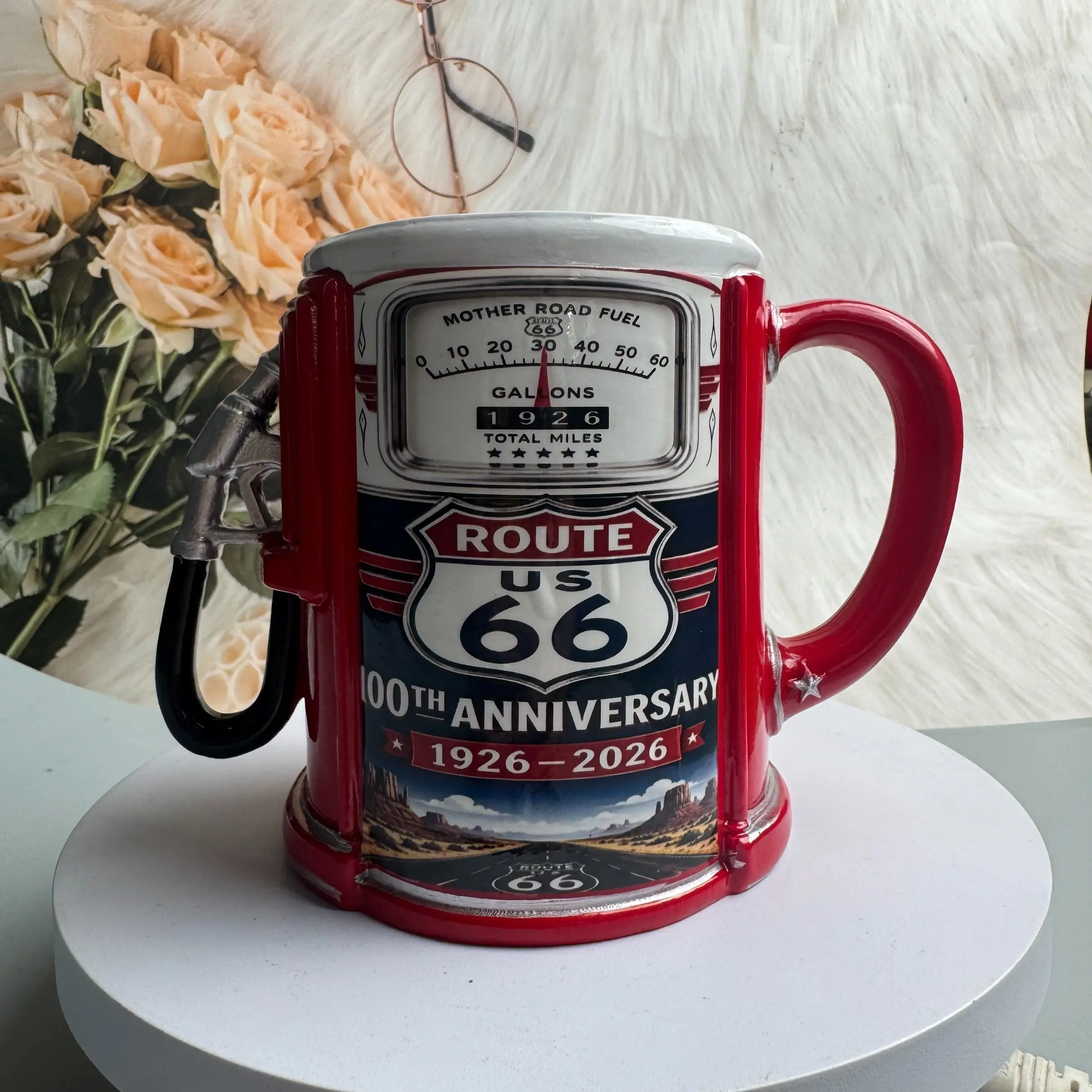 Vintage Art Retro Mug, Route 66 Bicycle Map Design, 300ML Stainless Steel Cup, Perfect Gift for Route 66 Fans, Retro Style