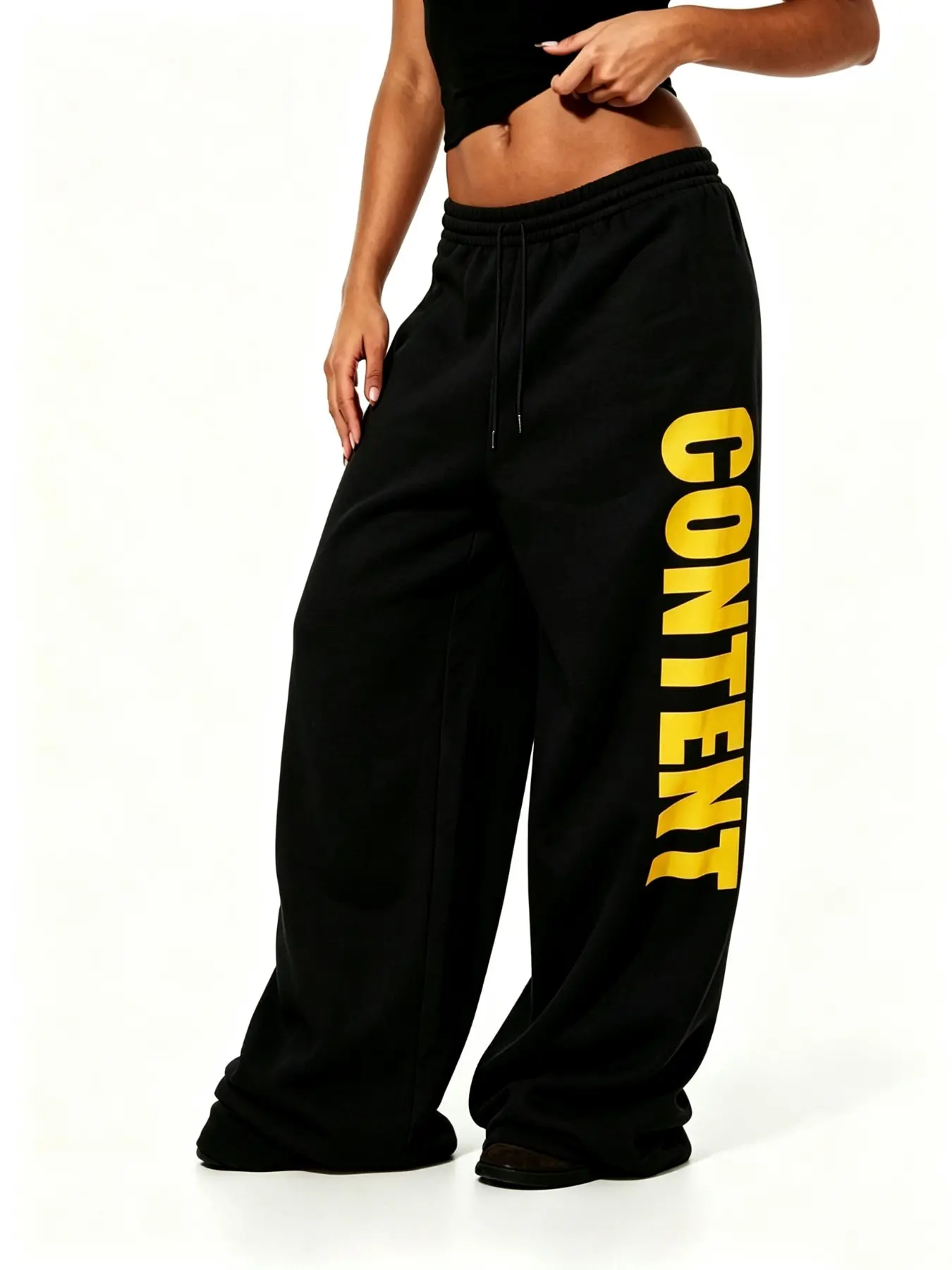Vertical Letter Graphic Elastic Waist Wide Leg Sweatpants Y2K Streetwear / Street Shooting / Casual Hangout / Hip‑Hop Party Oversized Baggy Relaxed Fit Loose Drape Women Fashion Printed Casual Trousers