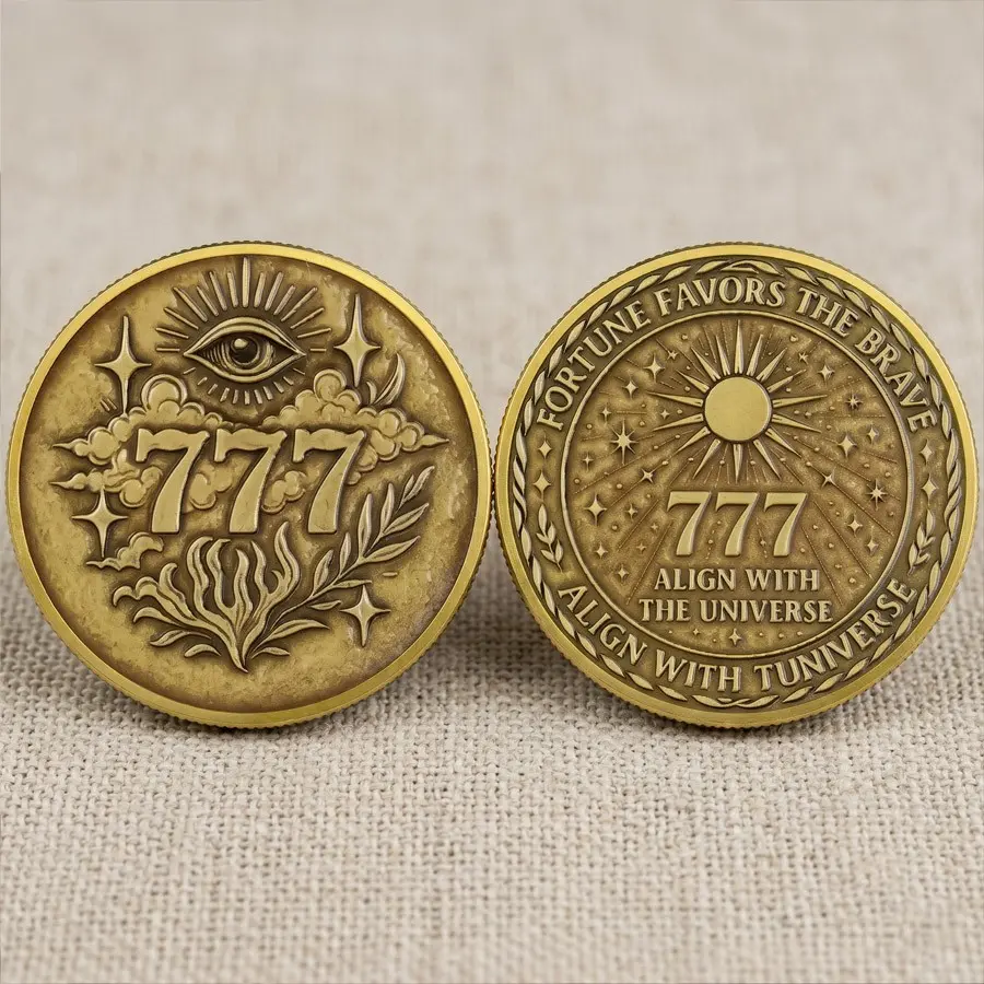 2D All-Seeing Eye Lucky Coin, 777 Number Luck Coin, Wealth Symbol Prosperity, Cosmic Star Alignment Commemorative Coin, Elegant Engraving, Gift for Luck Seekers, Collectible