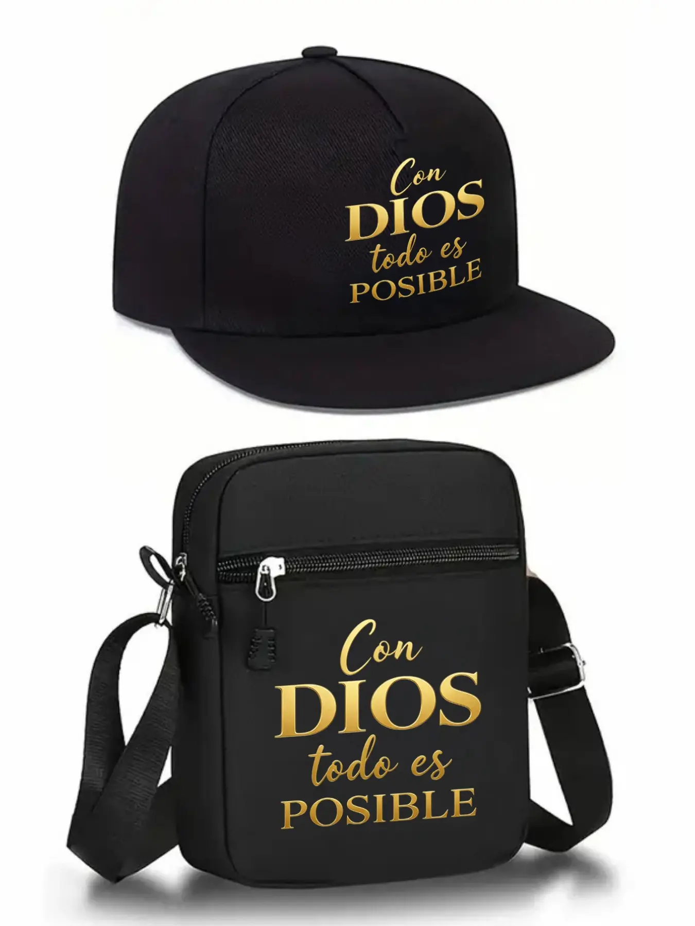 Fashion Spanish Christian Quote Bible Pattern Print Adjustable Baseball Hat and Crossbody Bag Set, Street Style Outdoor Sports Gear