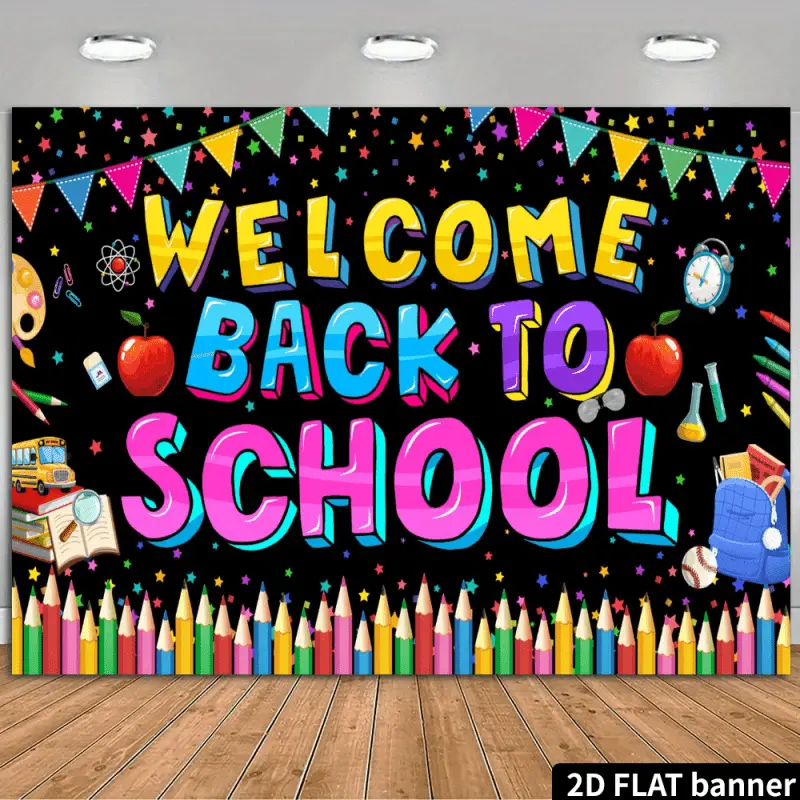 First Day Back to School Tapestry Banner - Classroom Decor Photo Backdrop with Pencils, Apples, Ideal for Home Decor, Gift Option