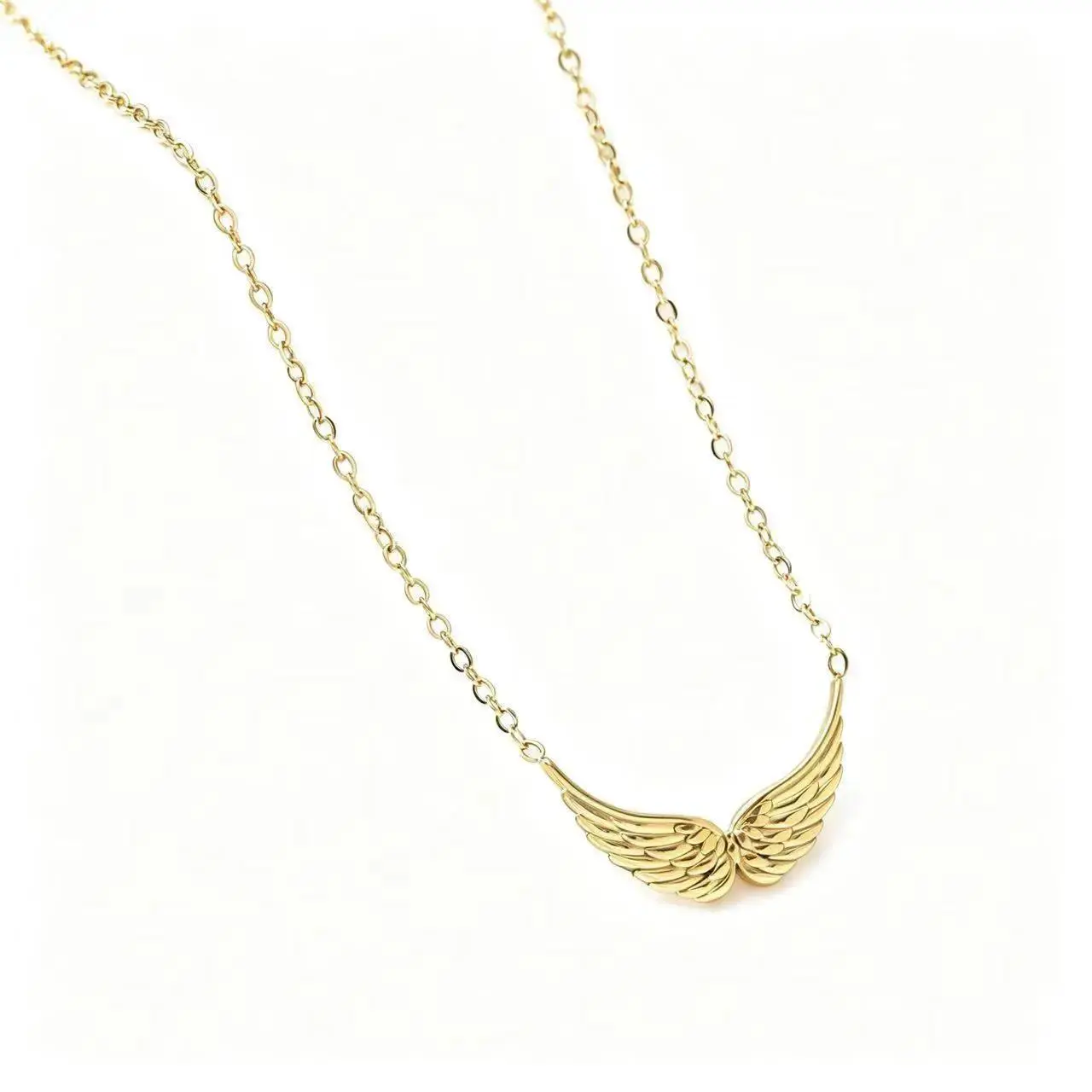 18K Gold Angel Wing Necklace - Dainty Guardian Angel Pendant Stainless Steel Chain, Hypoallergenic Tarnish Free Meaningful Memorial Gift