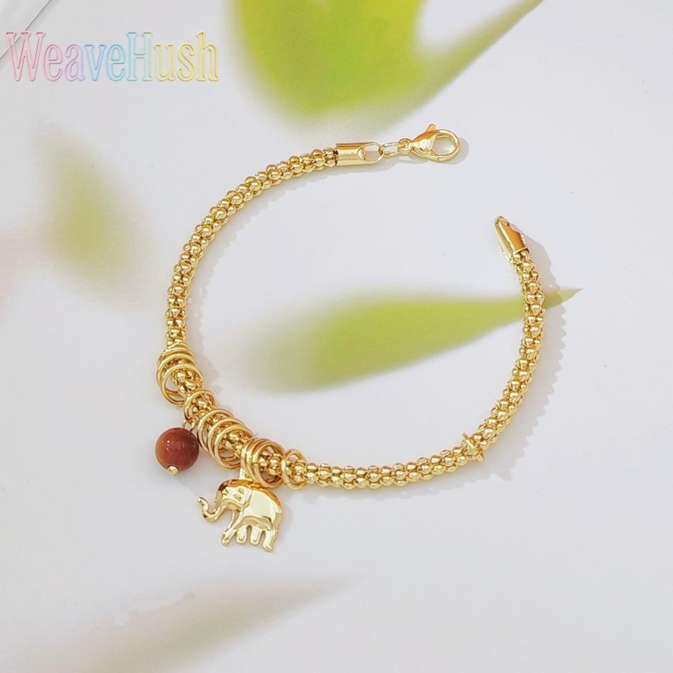 Hot Sale 18K Gold Plated Copper Baby Elephant Beaded Bracelet, Fashion Wave Bead Chain Bracelet for Women, Cute Dainty Animal Charm Jewelry, Perfect Friendship Gift for Best Friend, Birthday Gift & Daily Wear Accessory for Party & Vacation