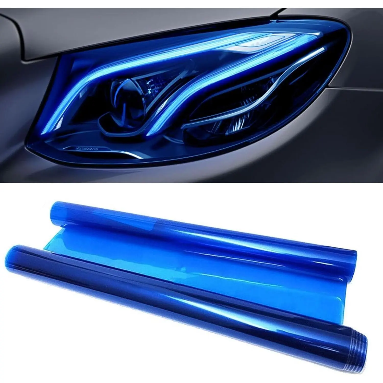 Car Taillight Headlight Fog Light Light Self-Adhesive Tint Film, 12*48 Inches Vinyl Protector Color Shiny Sticker Film, Auto Modification Cover for Cars, Trucks, SUVs(Blue)