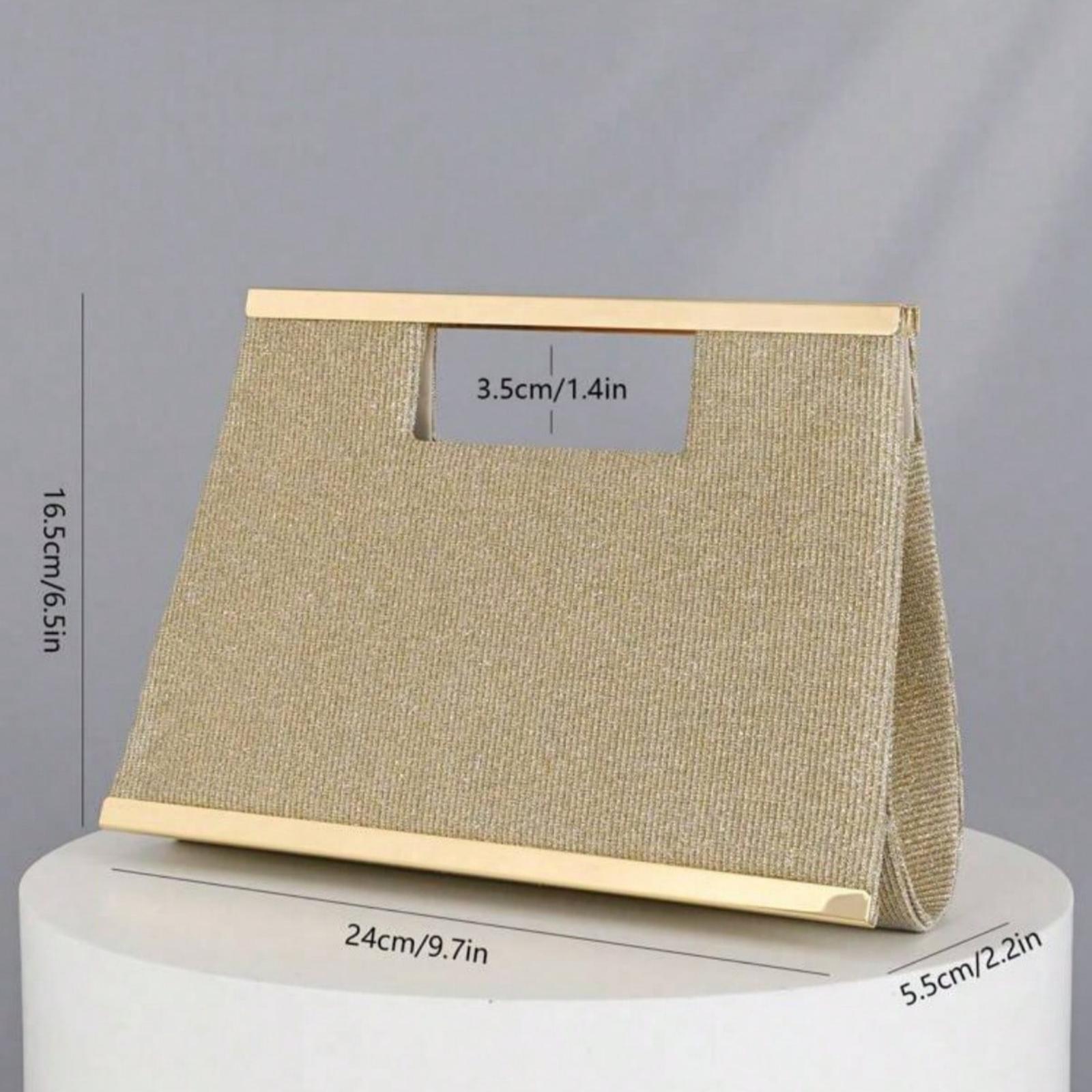 Fashionable Metallic Clasp Evening Clutch, Crossbody Purses Sparkling Gold Metallic Bar Design, Luxury & Elegant Formal Handbag for Gala, Party, Wedding, Includes Detachable Chain