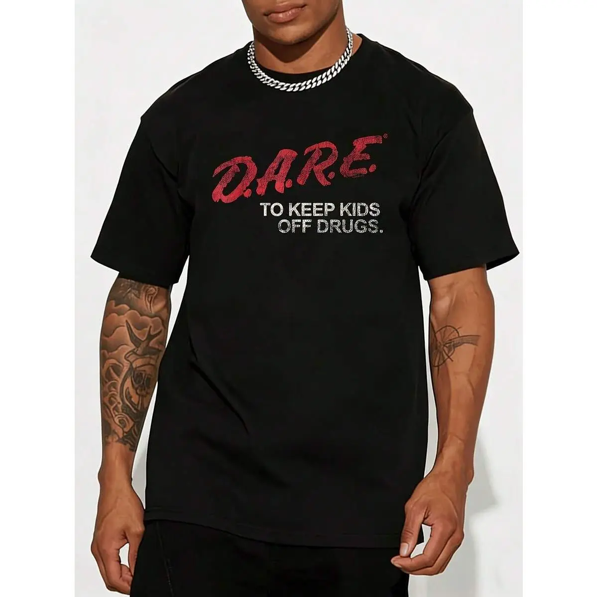 100% Cotton D A R E  Program Dare To Keep Kids Off  1 Pcs Men's T-Shirt Funny Graphic Short Sleeve Tee Novelty 100% Cotton Shirt Casual Crew Neck Top 180g