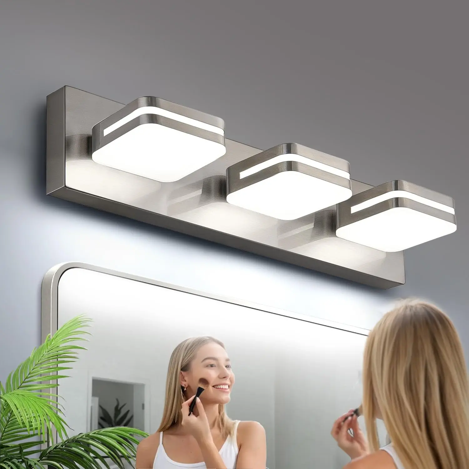 360° Rotate LED Bathroom Vanity Light Fixtures, 1300LM Acrylic Brushed Nickel Vanity Lights for Bathroom, Modern Wall Lighting Fixtures Over Mirror Kitchen Living Hallway (Natural White Light 5000K)