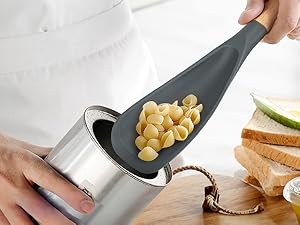 Cooking Spoon for Nonstick Cookwares, for Cooking and Serving Sturdy BPA-Free Matte Silicone, Wood Handle Spoon for Mixing, Scoop, and Scrape (Black & Grey, 11.4 inch)