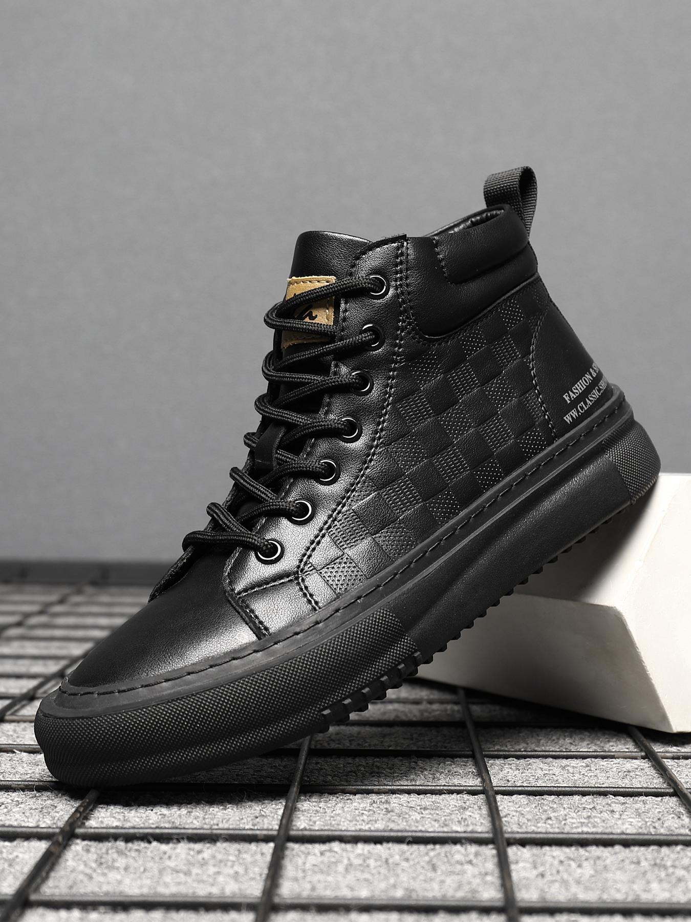 Shoes for Men, Fashionable Geometric Pattern Lace Up Leather Closed Toe Ankle Boots, Casual Comfortable Outdoor Sports Boots for Daily Wear, Male All-match Shoes for Fall & Winter Boots For Men, New Winter Boots