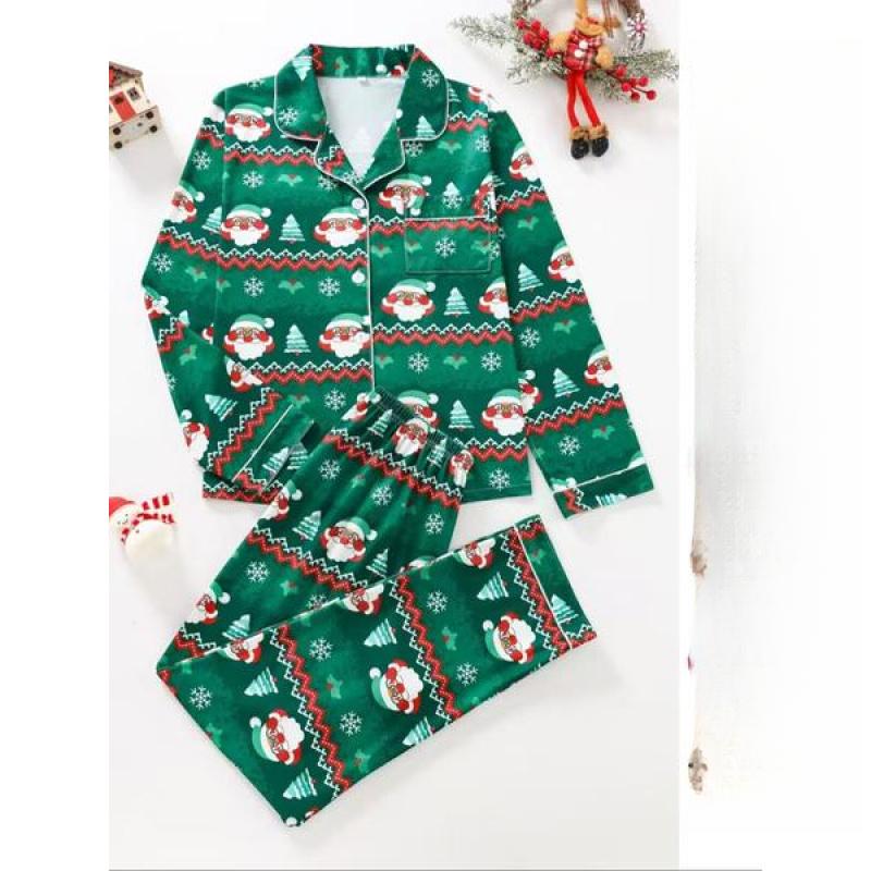 2-Piece Set for Women Christmas Print Button Front Pocket Shirt and Elastic Waist Pants Pajamas, Casual Comfortable Long Sleeve Stand Collar Top and Long Pants Pajamas Set 2-Piece Set for Women Christmas Print Button Front Pocket Shirt and Elastic Waist Pants Pajamas, Casual Comfortable Long Sleeve Stand Collar Top and Long Pants Pajamas Set