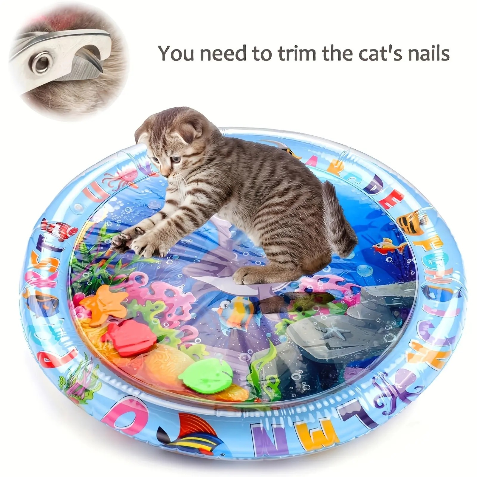 Thick Anti-Scratch Cat Play Mat, Interactive Floating Fish Design, Splash-Proof PVC, Safe Water Source, Durable Pet Toy for Indoor Cats and Kittens