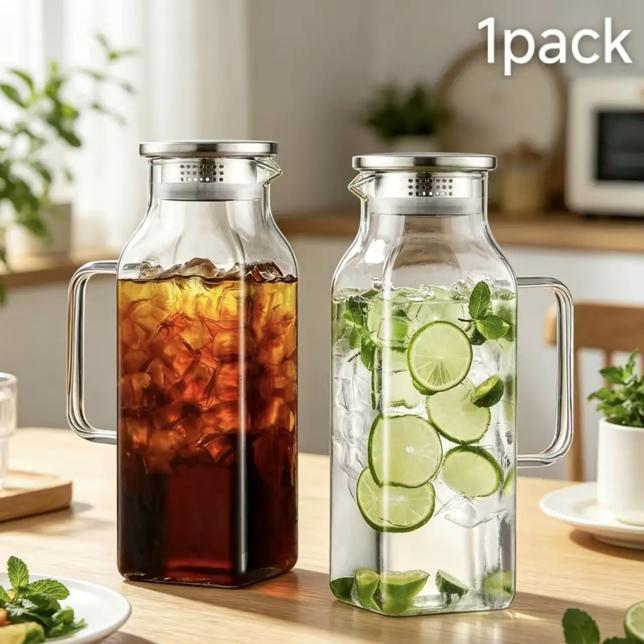 Hot Selling Style Square Borosilicate Glass Water Jug, Simple Aesthetic Design, Leak-Proof with Handle, Food Grade BPA-Free, Ideal Gift