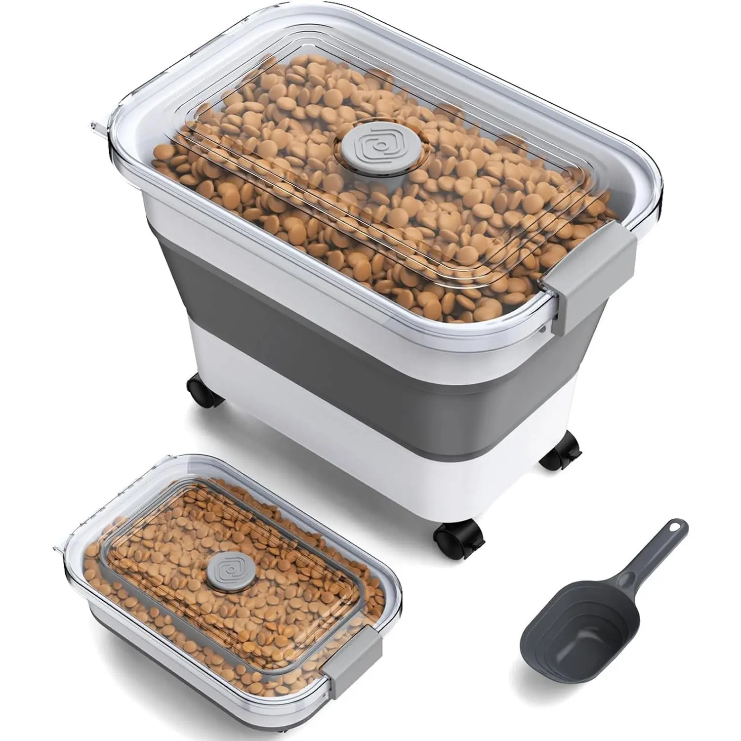 Dog Food Storage Container, 15-23 Lbs Collapsible Dog Food Container with Transparent Airtight Lid, Wheels and Scoop, Travel Pet Food Storage Container for Cat, Dog and Bird, Keep Dry Food FreshGift