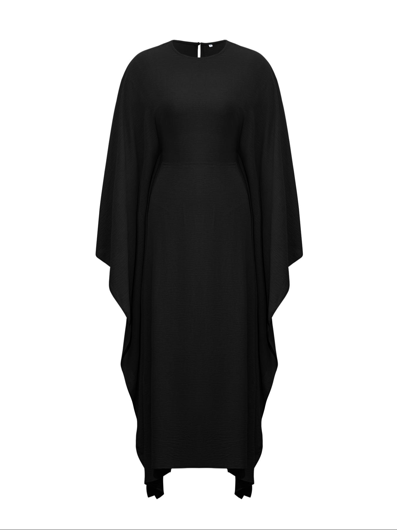 Women's Solid Color Loose-Fitting Batwing-Sleeve Long Dress, Casual Summer Woven Fabric Dress, Perfect for Relaxed Outings