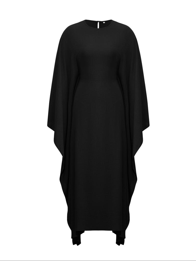 Women's Solid Color Loose-Fitting Batwing-Sleeve Long Dress, Casual Summer Woven Fabric Dress, Perfect for Relaxed Outings