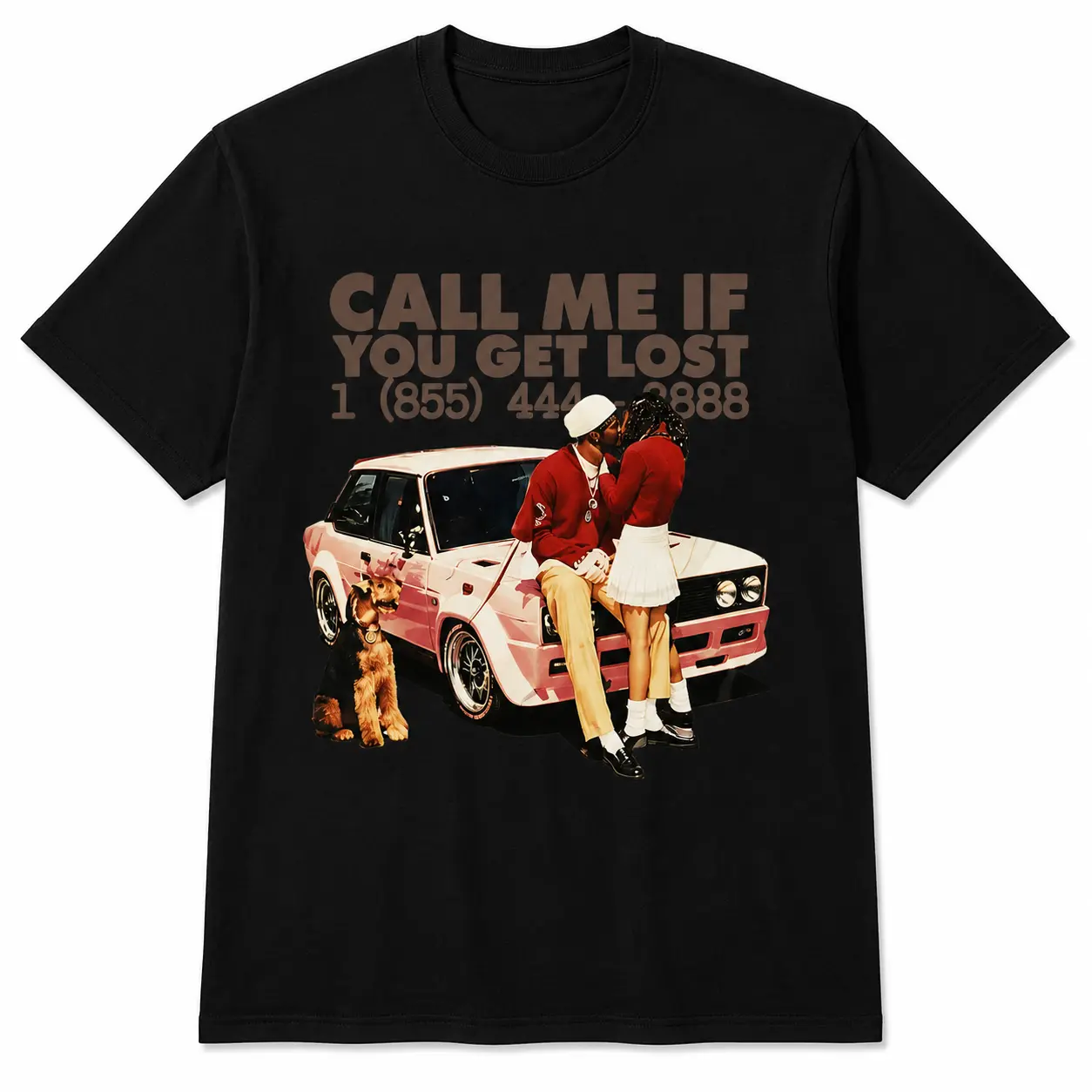 Original Call Me If You Get Lost Short-Sleeve Pink Car Album Graphic T-Shirt, 100% Pure Cotton Original Stylish Sports Top, Soft Breathable Premium Quality Love Gift for Tyler Fans, Shortsleeve, Tops, Tshirt, Vintage, Casual, Classic