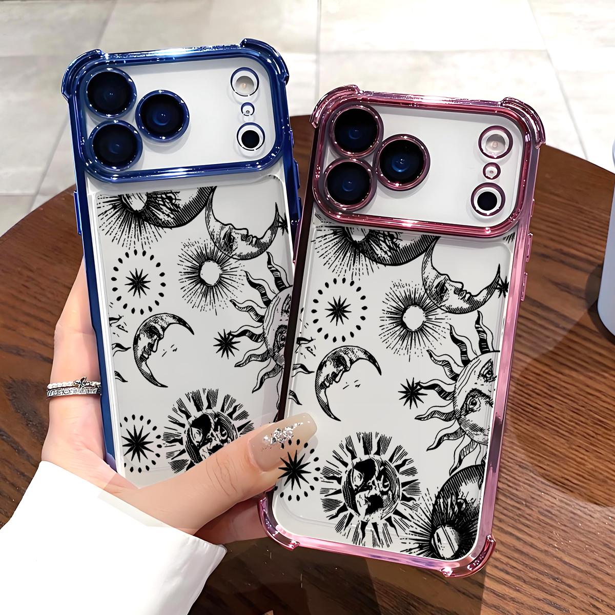 Celestial Whimsy Pattern Phone Case , Electroplated Cover with Airbag Shockproof Soft TPU Cover for iPhone X 11 12 13 14 15 16 17 Pro Max Plus Air