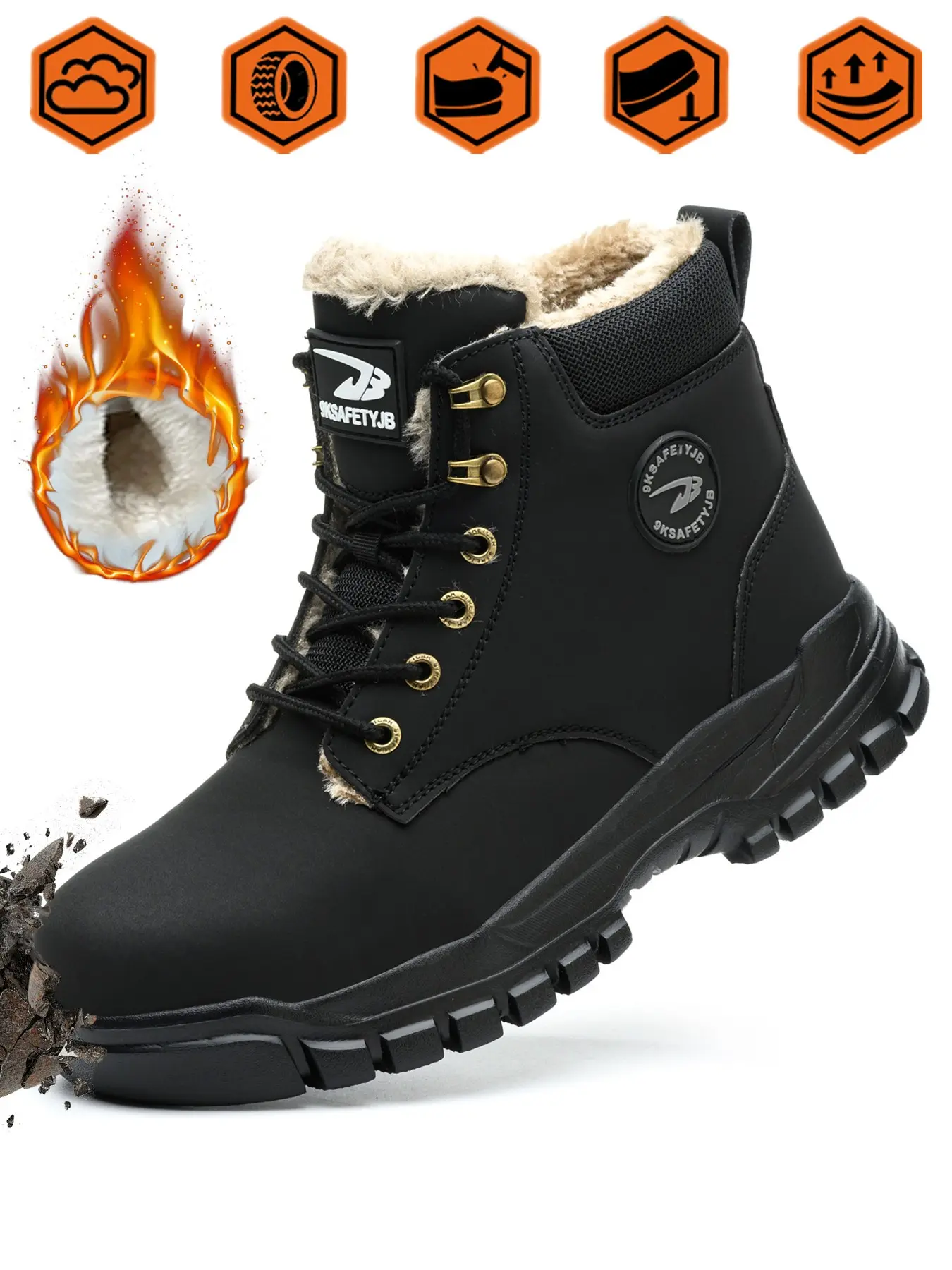 Men's Women's Winter Mid-Calf Safety Shoes, Casual Comfort Thick Warm Waterproof PU Leather Rubber Sole, Ideal for Construction Warehouse Workshop