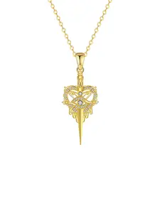18k Gold Plated Gothic Dagger Pendant Necklace, Hollow Thorn Heart Design, Embedded Bright Zircon, Dark Aesthetic Jewelry for Women