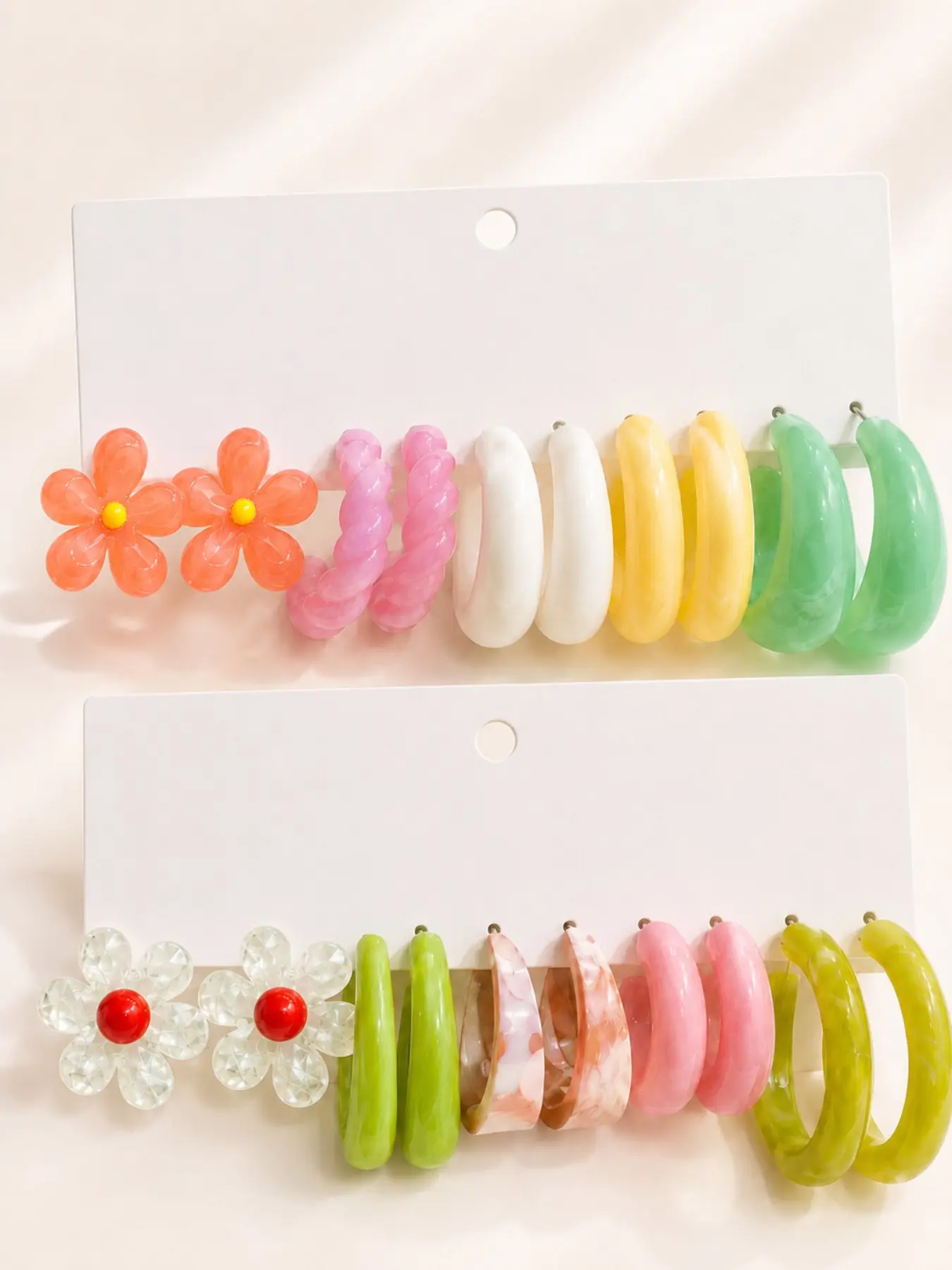 10 Pairs Colorful Resin Earrings Set for Women, Assorted Flower Stud and Chunky Hoop Earrings, Dopamine Y2K Statement Jewelry for Back to School, Campus Outfits, Parties and Holiday Gifts