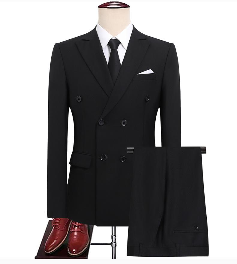 Men's Slim Fit Double-Breasted Suit  Peak Lapel Business Formal Groom Wedding Blazer With Side Vents