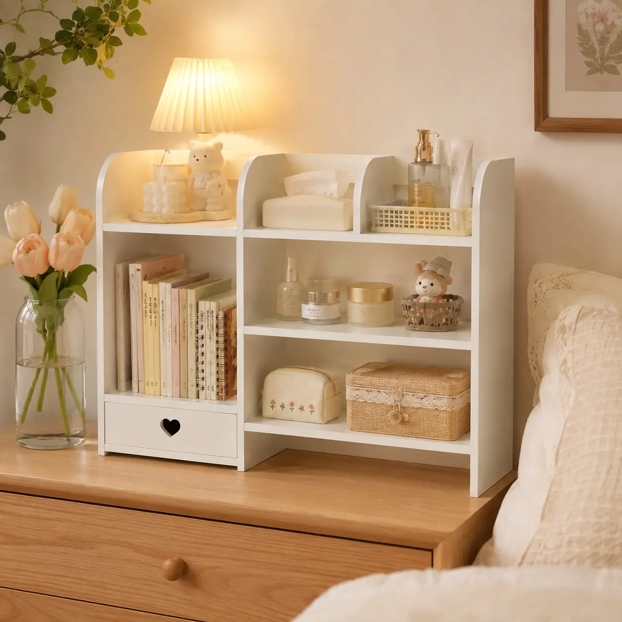 1PC Desktop Shelf Organizer, Multi-Tier Desk Riser Storage Rack, Freestanding Bookshelf for Books, Files and Office Supplies, Space-Saving Desktop Organizer for Home Office, Bedroom and Dorm