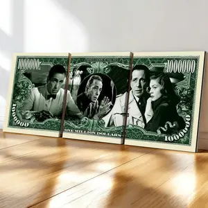 3-Piece Wood Frame Canvas, Vintage Dollar Style Trio Decorative Posters, Modern Living Room Art, Dust-Proof Waterproof, Home Office Decoration