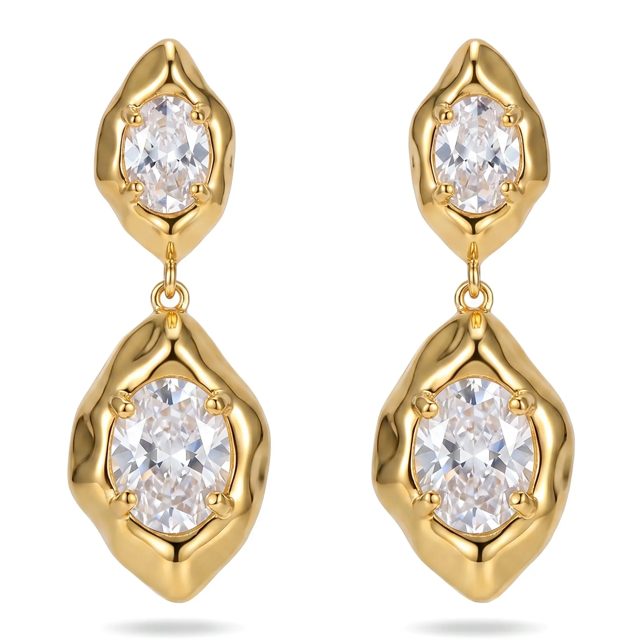 Geometric Zircon Tassel Earrings For Commute Daily Wear Sleek Hexagon Design Lightweight Ear Accessories Original Style Gold Tone