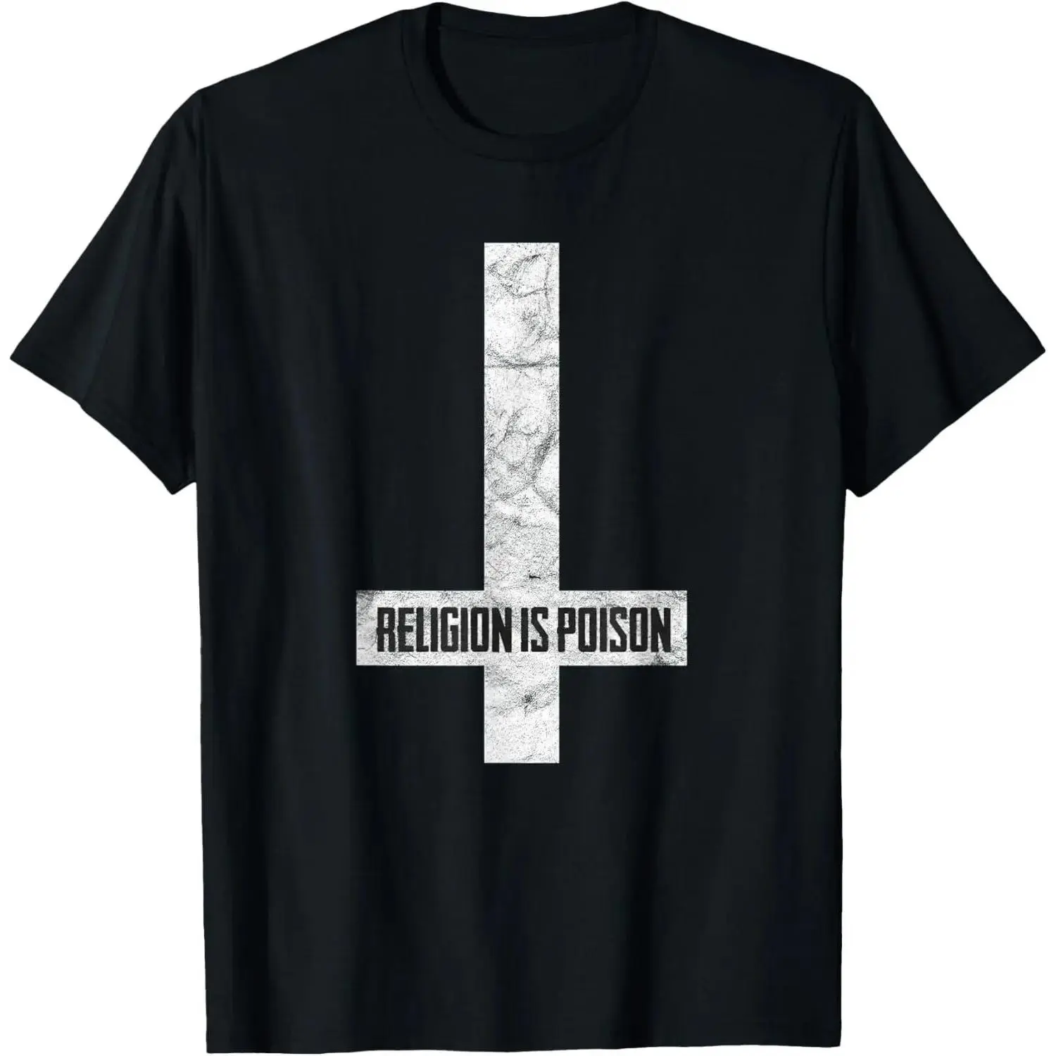 Women's Short-Sleeve Graphic T-Shirt, Casual Fashion Fabric, Unisex Antichrist Grunge Religion Is Poison Atheist Occult Gothic Top, Natural