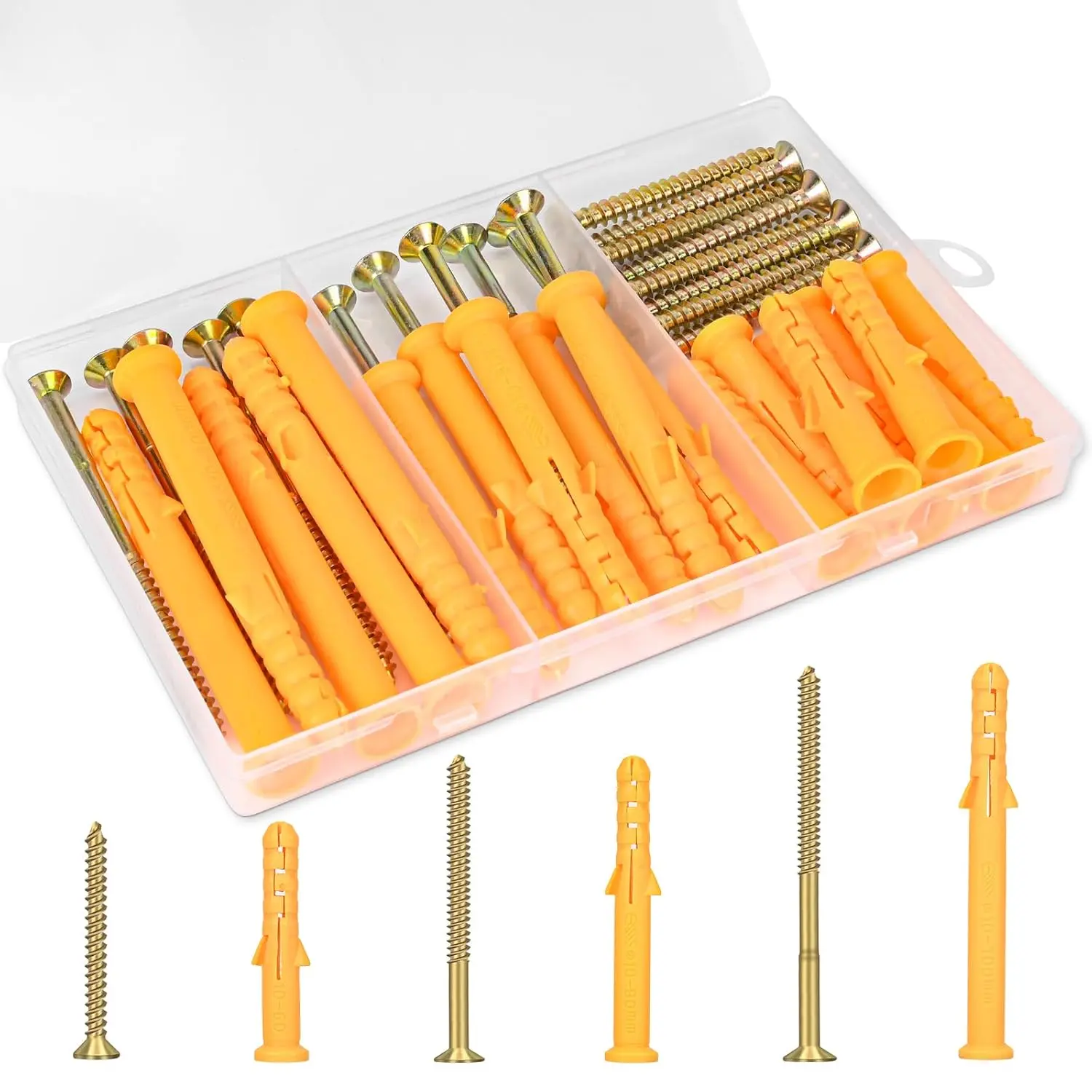 Drywall Anchors Kit 38 count, 19 Plastic Anchors and 19  Flat  Screws, 3 Size #10 * 60, #10 * 80, #10 * 100, Wall  Kit for  Picture Frame, Shelf Brackets, Curtain Rod
