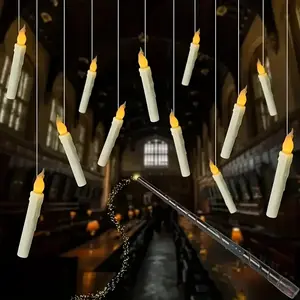 12 Floating LED Candles, Flameless Hanging Candles, Remote Control Magic Wand, Halloween Christmas Decor, Home Indoor Room Bedroom Use