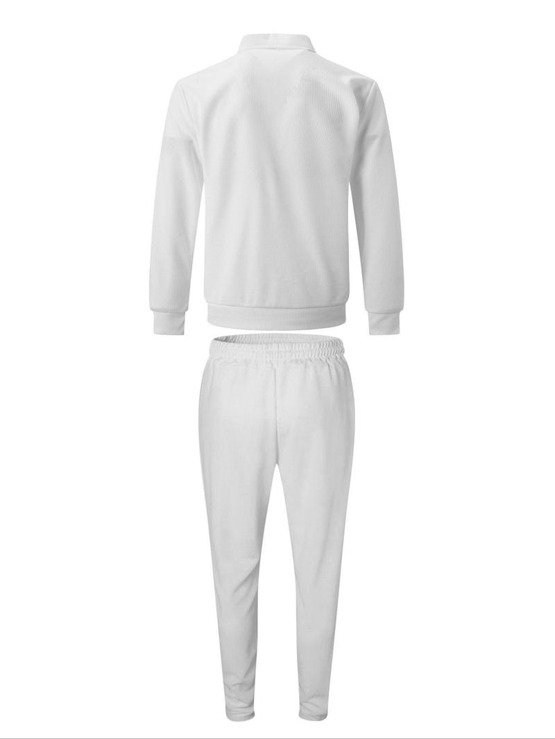 Men's Solid Color Jacket & Drawstring Waist Pants Two-piece Set, Regular Fit Casual Long Sleeve Outerwear & Pants for Daily Wear, Men's Two-piece Outfits for All Seasons Men's Solid Color Jacket & Drawstring Waist Pants Two-piece Set, Regular Fit Casual Long Sleeve Outerwear & Pants for Daily Wear, Men's Two-piece Outfits for All Seasons