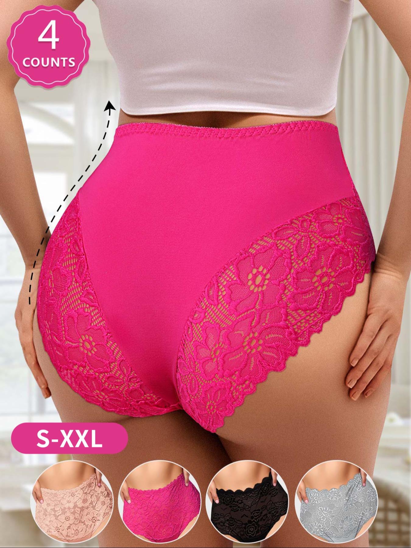 Women's Solid Color Floral Lace Patchwork High Waist Panty, Soft Comfortable Breathable Knicker for Daily Wear, Underwear for All Seasons Trim Lace Panty