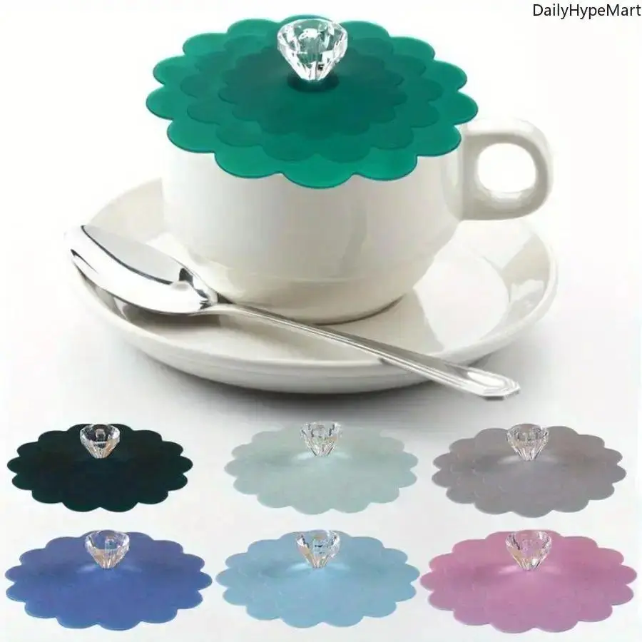6-Pack Silicone Cup Lids with Airtight Seal, Diamond Knob Design, Food Grade & Reusable for 12-20oz Mugs and Tumblers, for Home & Travel, Tea, Coffee, Cover, Drink, Beverage, Portable, 6Pcs/Set, Plastic, Locking Lid