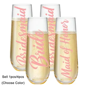 1/4 Pack Wedding Elegant Bridesmaid Stemless Design Champagne Flutes, 8oz Sparkling Beverage Champagne Flutes, Prosecco Glasses, Mimosa Glasses, Perfect Wedding Gift, Drinkware