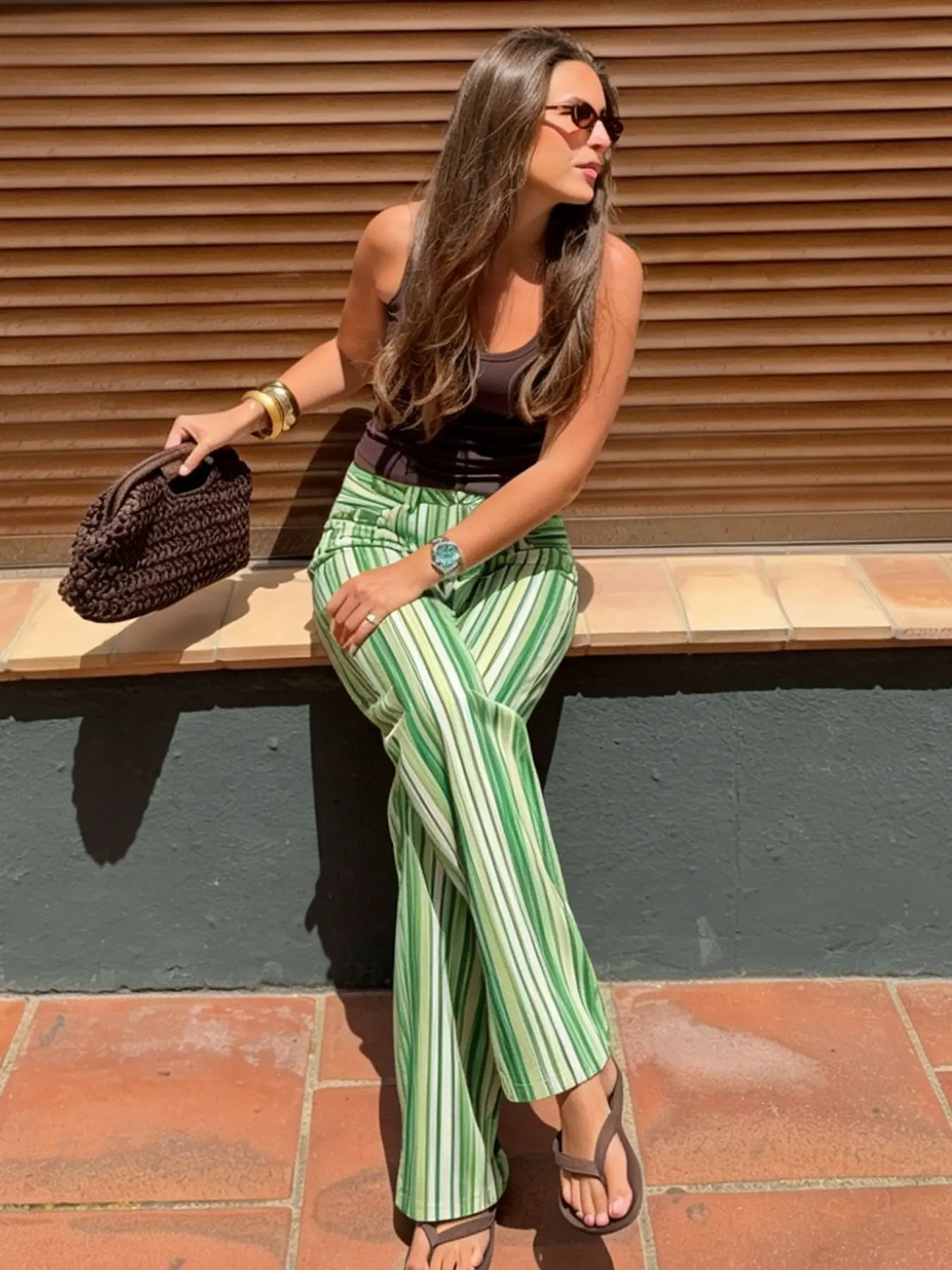 Women's Pants Rainbow Striped Low-Rise Wide Leg Jeans Pastel Multicolor Stripes Relaxed Wide-Leg Pants Button Summer Streetwear Clothing Festival Outfits Casual Daily Summer Pants