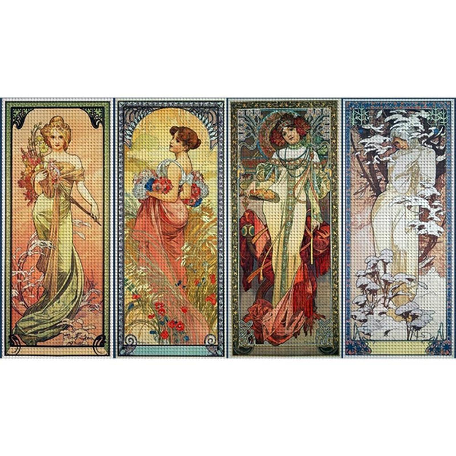 Four Seasons Goddess 11CT 3 Strands DIY Counted Embroidery Needlepoint Starter Kits for Beginners Adults Home Decor Cross Stitch Patterns Arts Craft Kits 35.43x19.69in